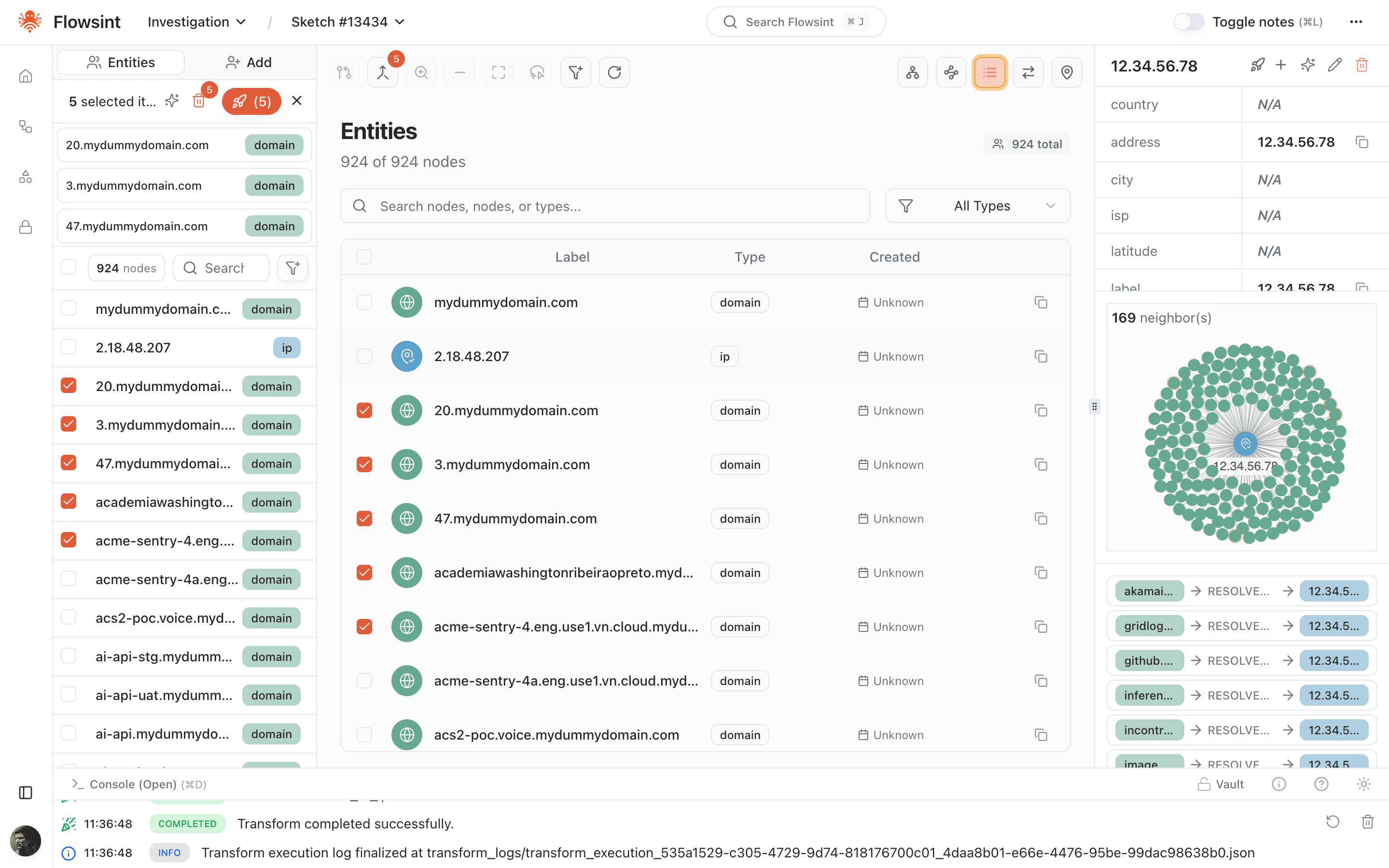 Entities and relationships exploration